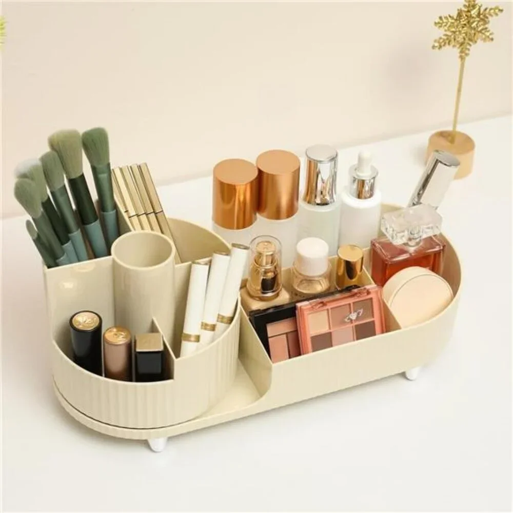 Rotating Makeup Organizer Countertop Storage Tray Brush Holder Vanity Case